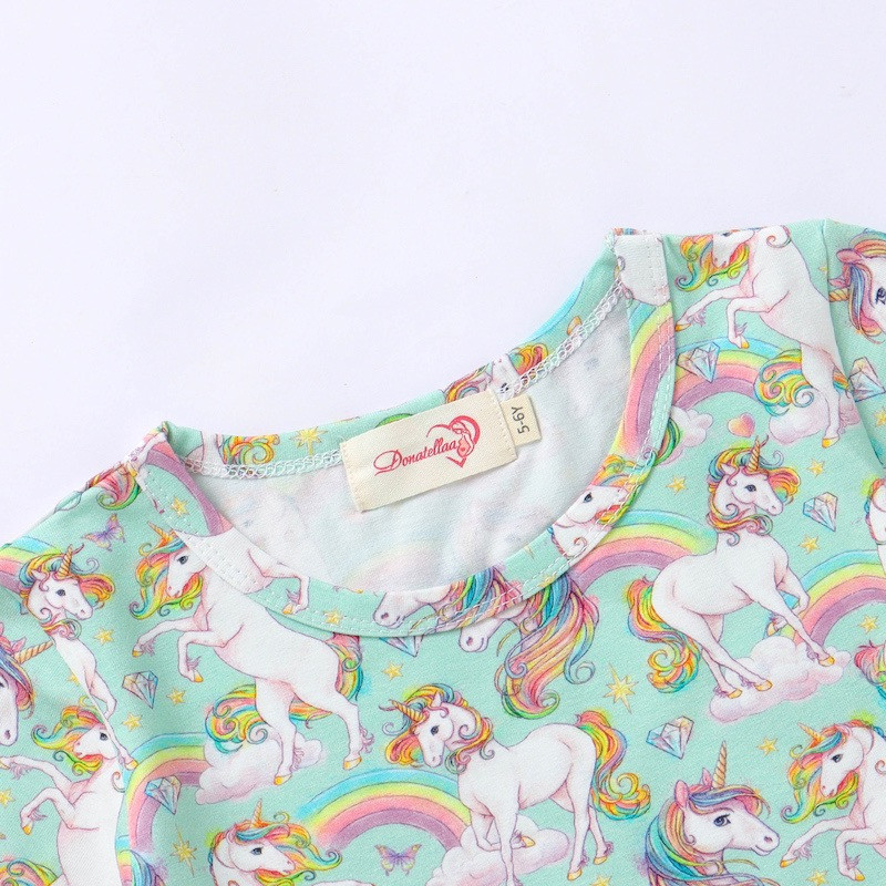 Unicorn Design Organic Cotton Girls Twirl Dress 2Y-10Y short sleeve 